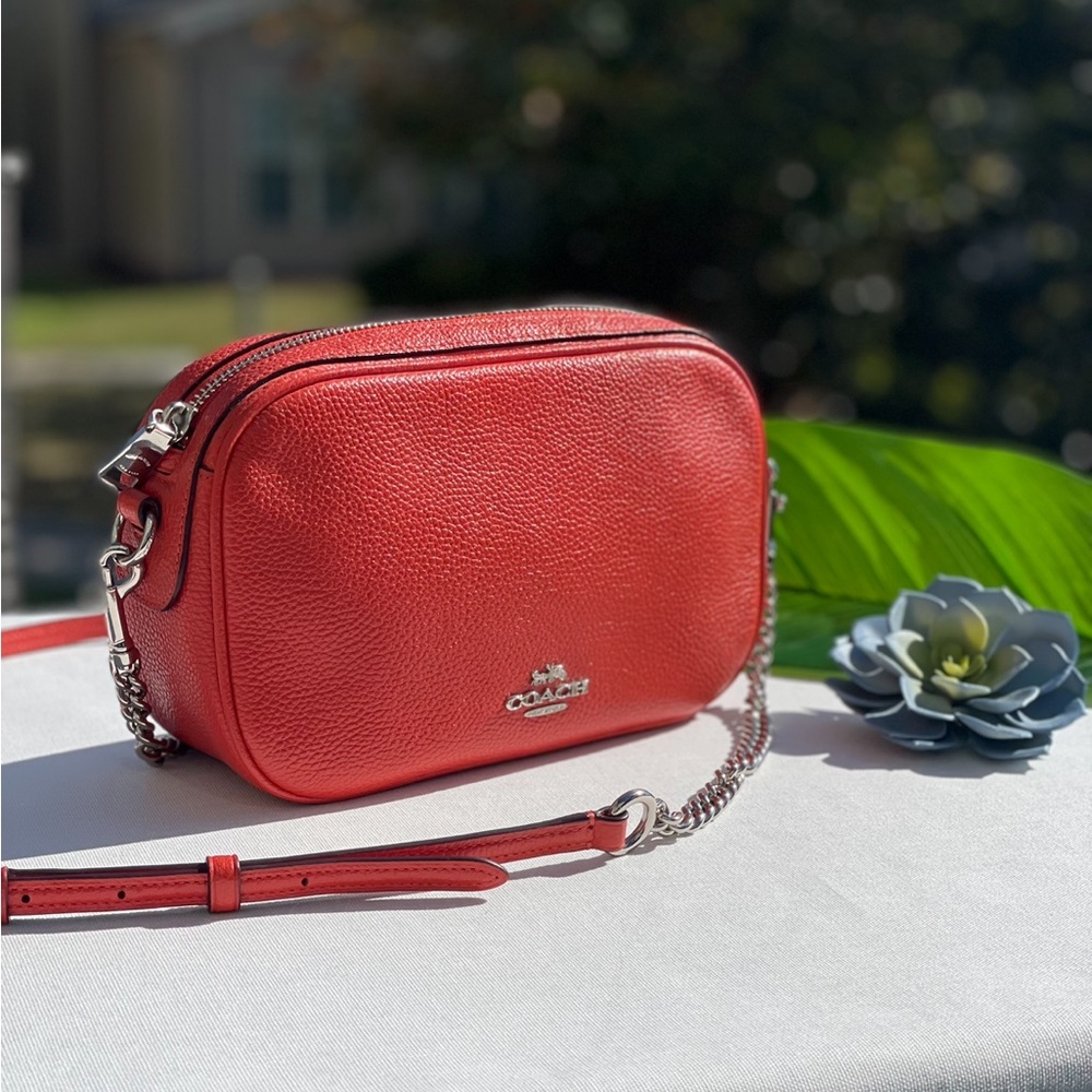 COACH Crossbody Bag Burnt Orange w/ Partial Adjustable Gold Chain Strap - Picture 2 of 7